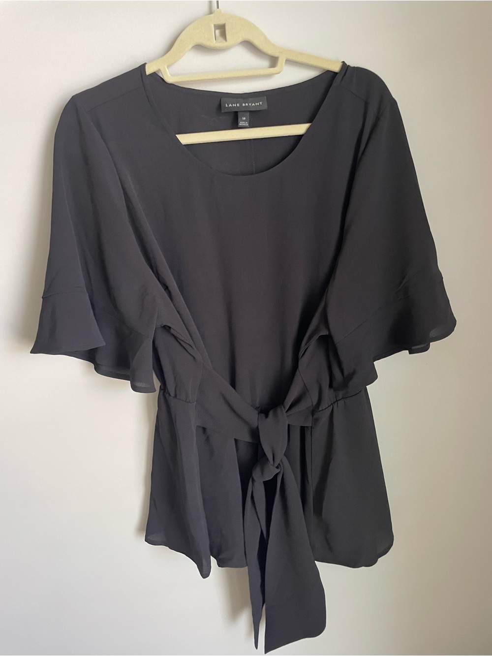 Lane Bryant Black Tie-Front Flutter-Sleeve Tunic